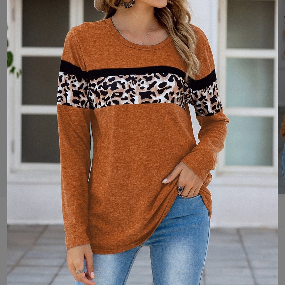 Caramel Leopard Stripe Top